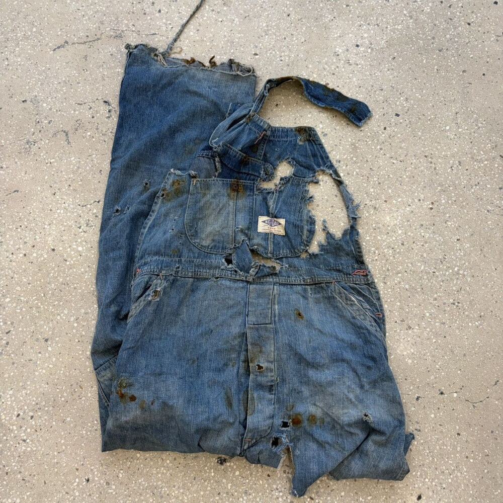 Vintage 50s Big Dad Cone Denim Distressed Overalls